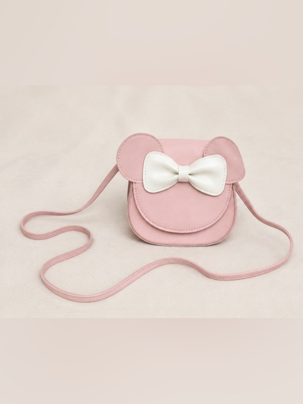 Kids Pink Mouse Crossbody Bag with White Bow